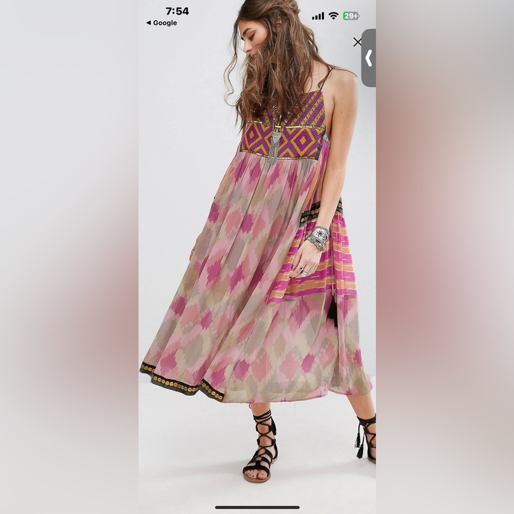 LIKE NEW Free People Bohemian style gold coin Maxi/Midi dress size Small